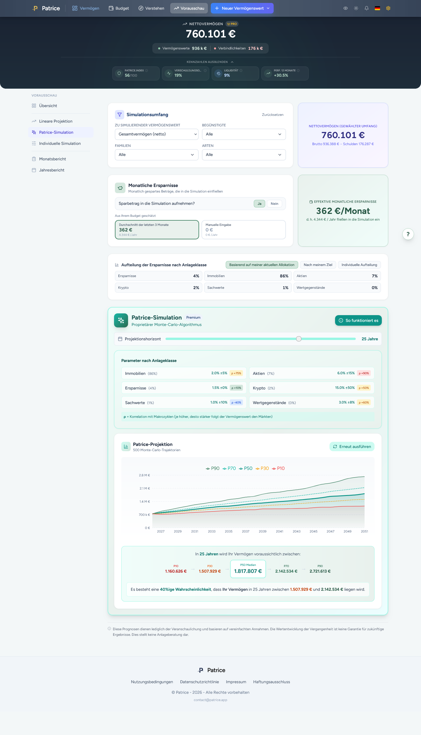 Screenshot — Vermögenssimulation