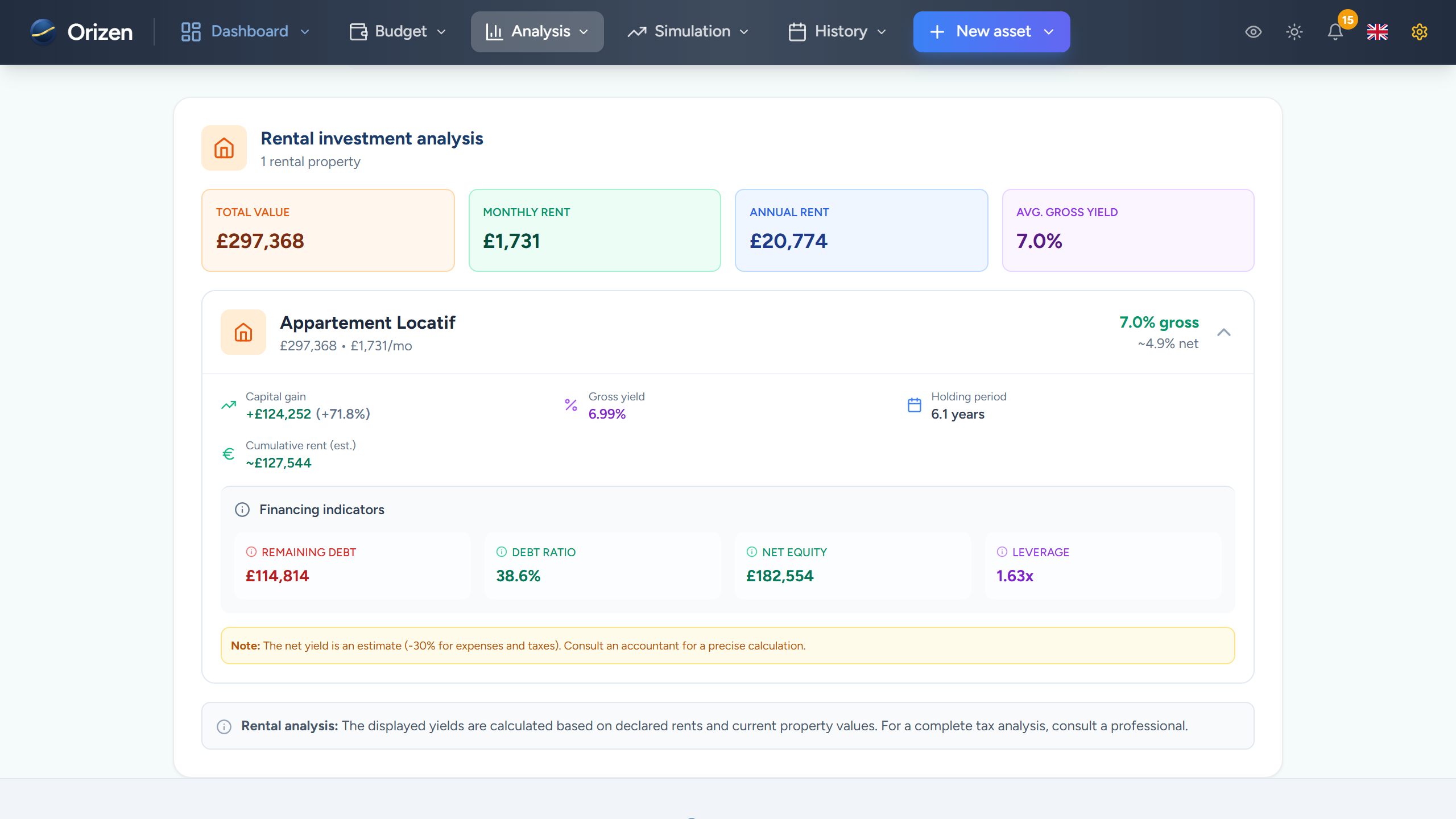 Screenshot — Rental & SCPI tracking